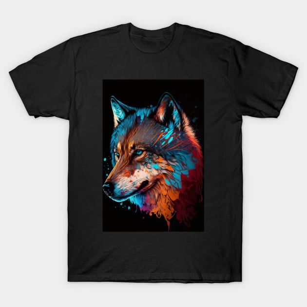 Stylized Wolf Portrait T-Shirt by Obotan Mmienu